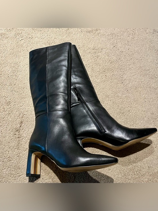 Sam Edelman Shoes - Sam Edelman Sylvia Black Leather Pointed-Toe Knee High Heeled Boots